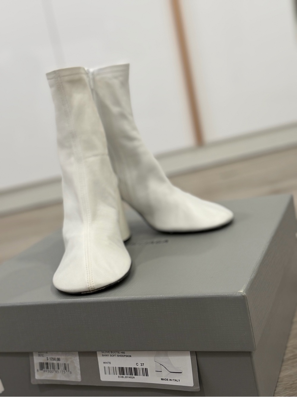 Balenciaga White Stretch Leather Ankle Boots